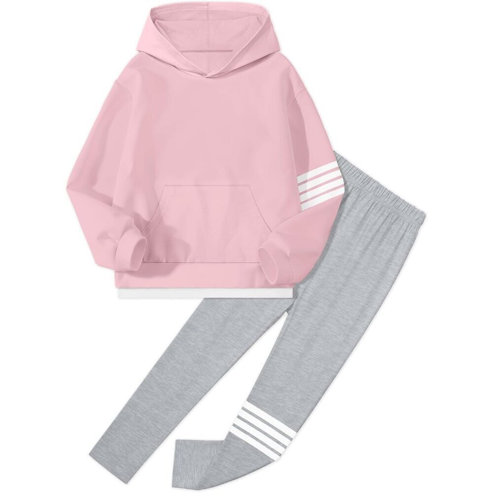 Girls Fall Outfits 2 Piece Fashion Contrast Stripes Hoodie Sweatshirt and Leggin
